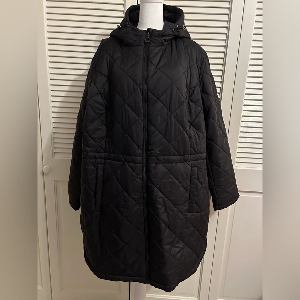 Ellen Tracy Black Quilted Hooded Coat - New